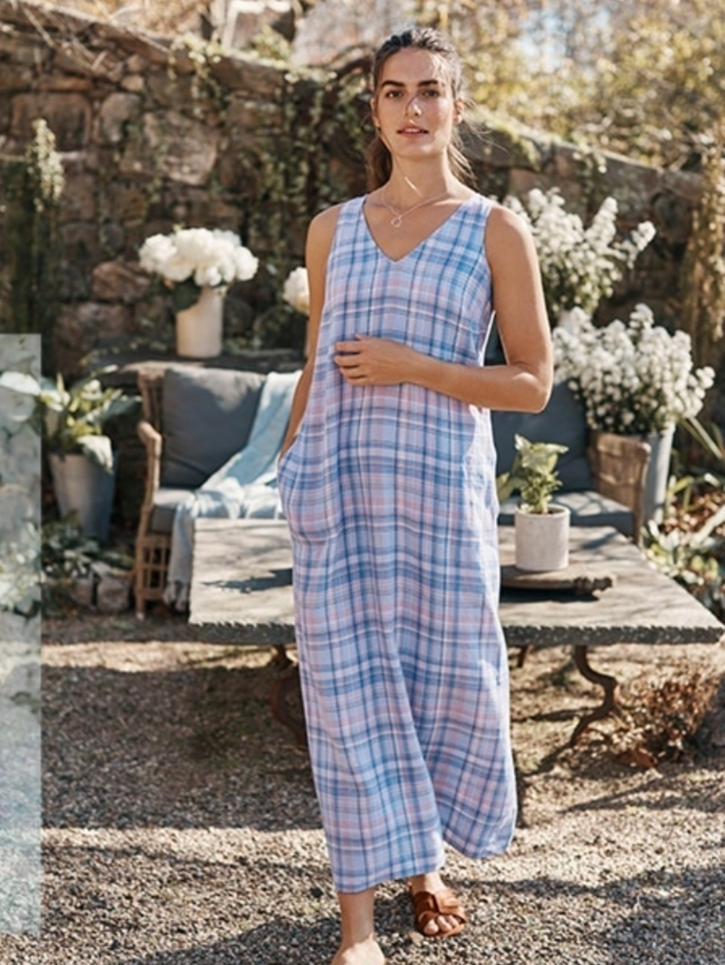 J Jill Madras Linen Maxi Dress